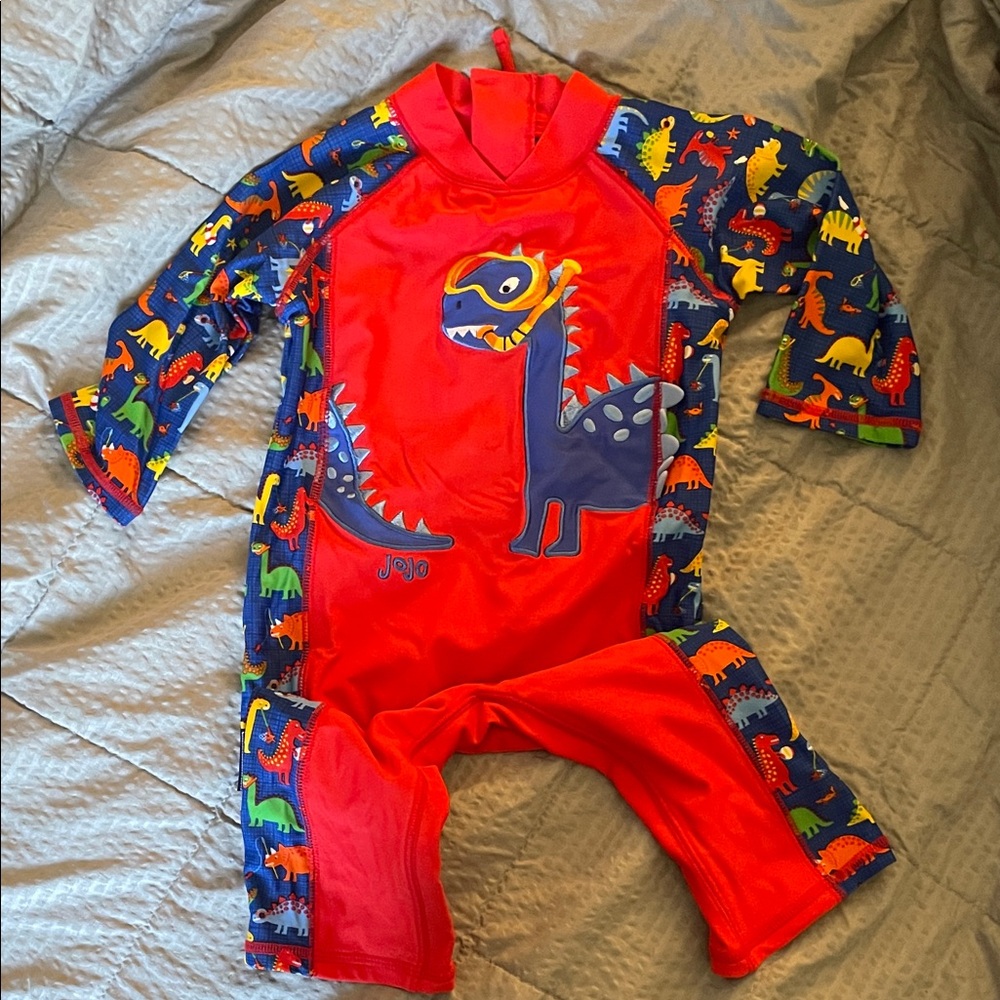 JoJo Maman Bebe Red and Blue Dinosaur Rashguard